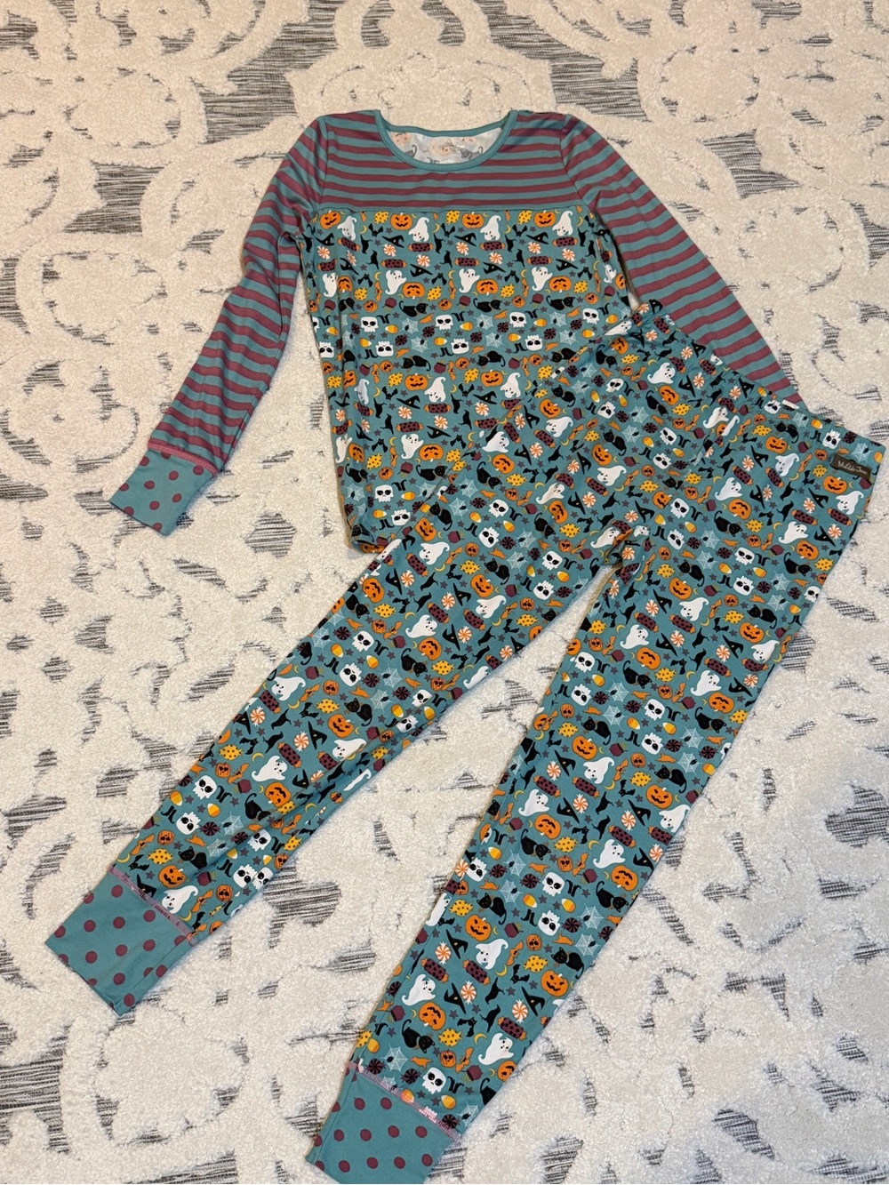 Matilda Jane size 14 Kids Halloween Ghost & Pumpkin Pajama Set - Teal Soft EUC